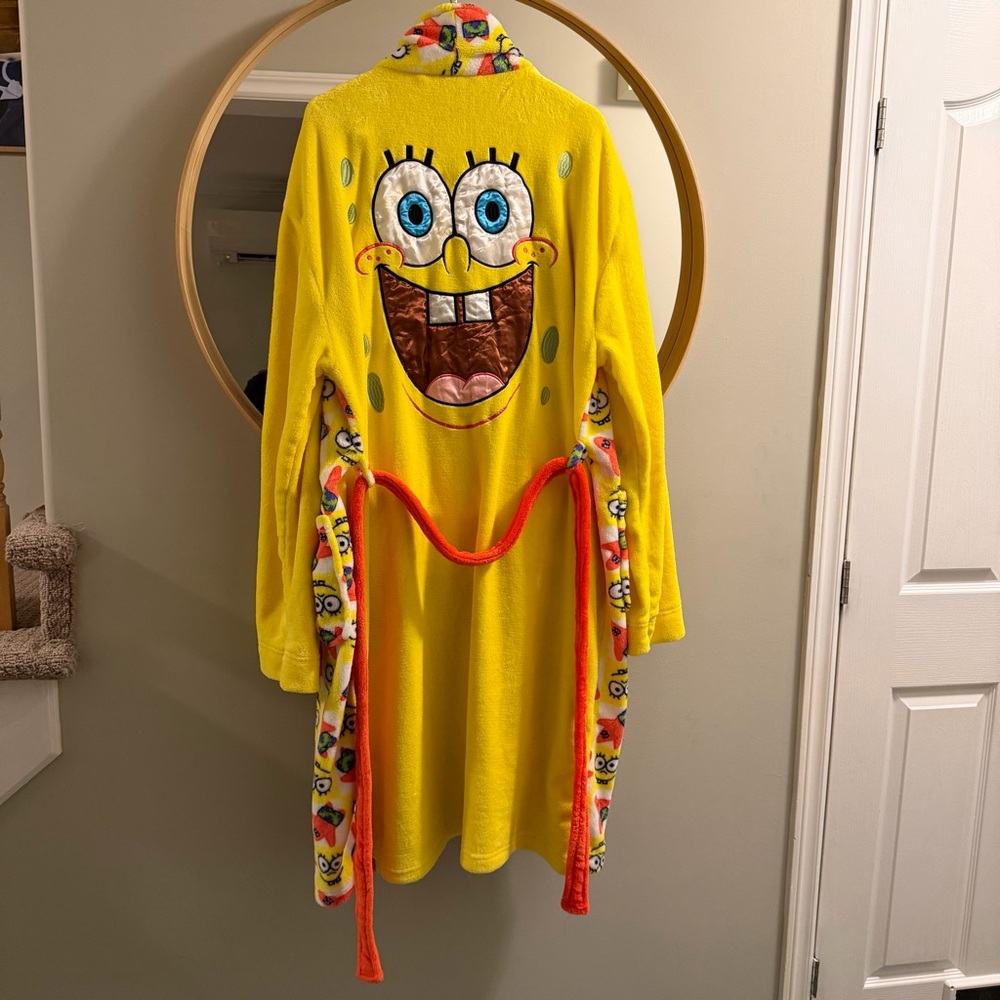 SpongeBob SquarePants Plush Robe Nickelodeon Adult L XL Yellow Cartoon Cozy